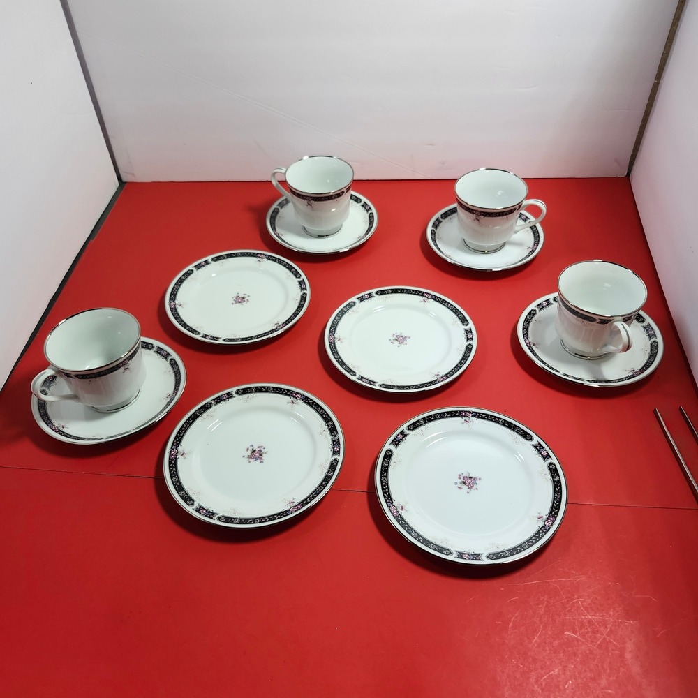 Royal Prestige Midnight Mood 4122 Fine China  Set 12pc Cups Saucers Plates Japan